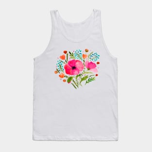 Watercolor poppies bouquet - pink and green Tank Top